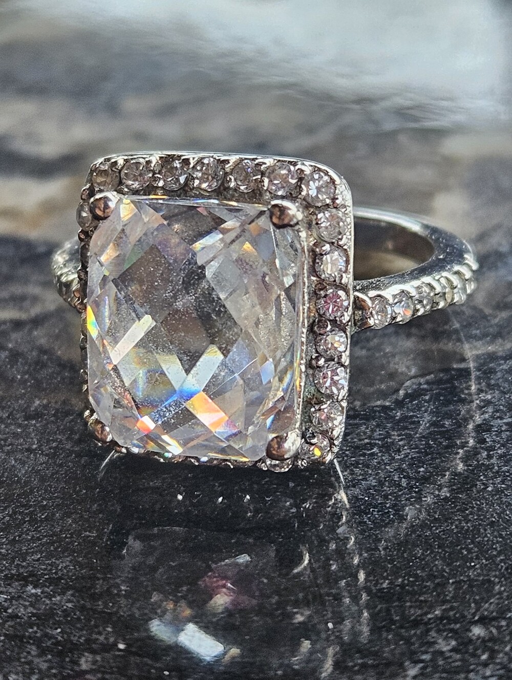 Sterling Silver CZ Halo Ring - Size 7